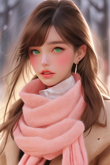 04345-849944506-,1girl,Mr_MC_R-WM_V1,brown hair, looking at viewer, scarf, long hair, blurry, outdoors, pink scarf, lips, upper body, blurry bac.png